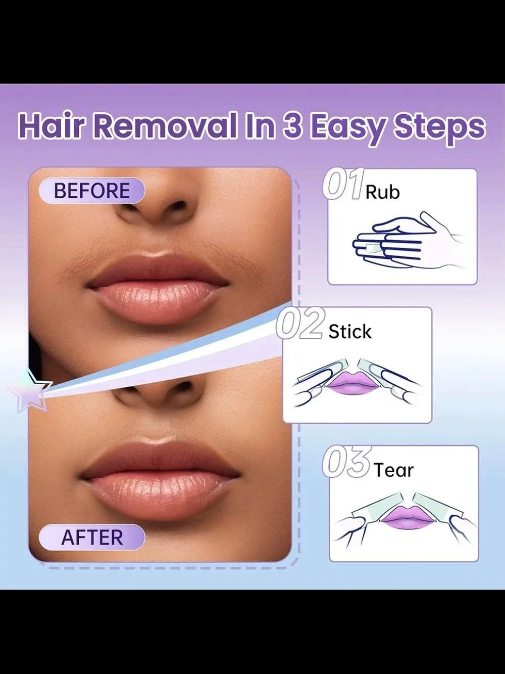 LAWINK 20pcs Upper Lip Wax Strips, Facial Wax Strips Kit with Calming Oil Wipes